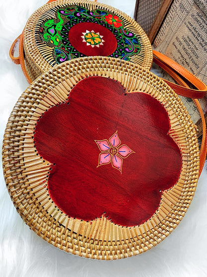 Handmade Rattan Bag: Soleil Brilliant Carved with Pattern