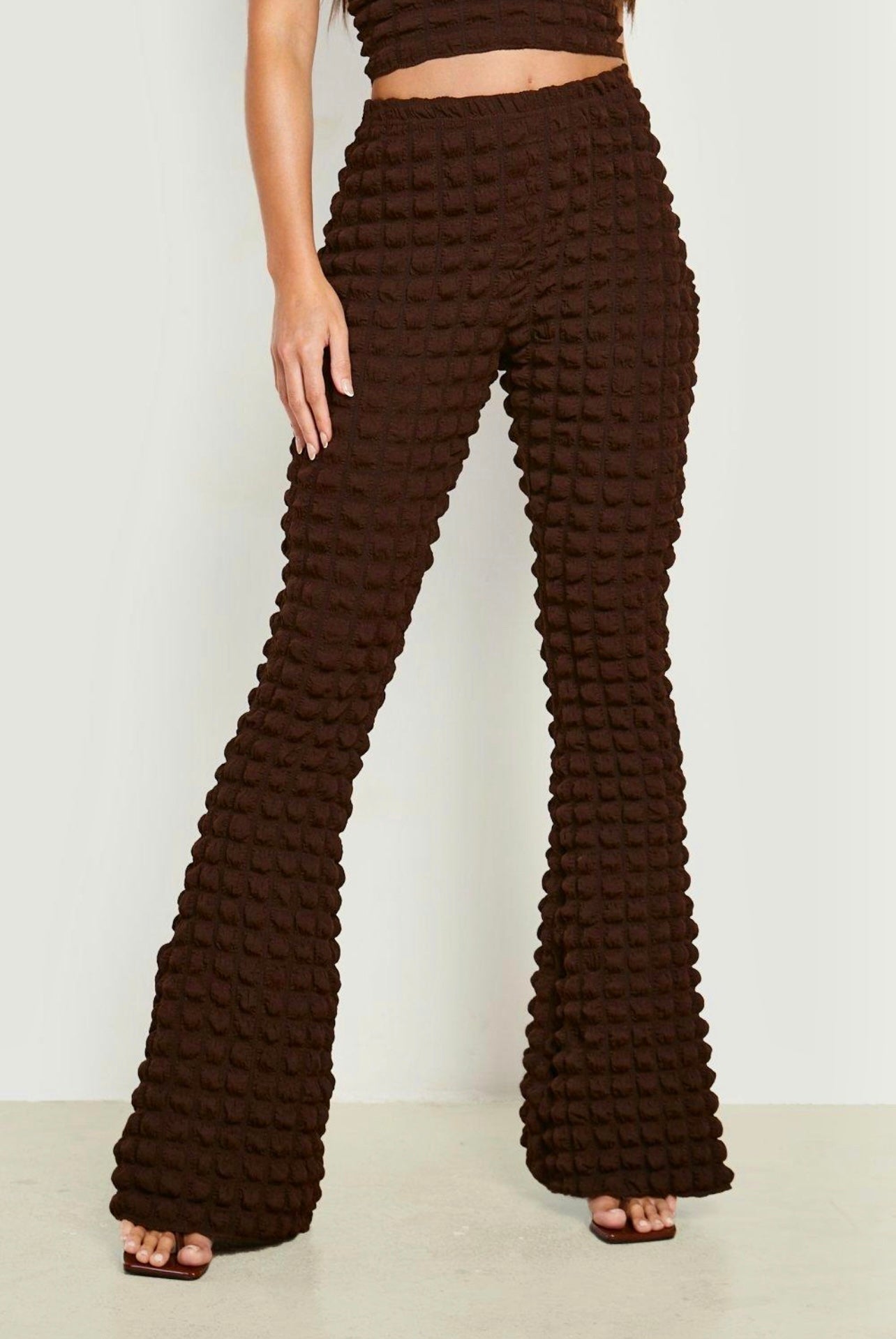Ladies Flare Pants: Love Struck Popcorn Bubble in Cacao
