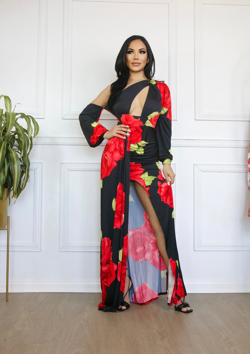 A Splash of Rose Floral Maxi Dress