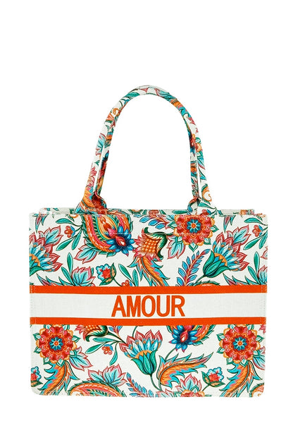 Blue Beach Tote: Amour Tropical Pattern Tote Bag
