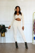 Glam it Up Rib Knit Front Tie Long Sleeve Crop Top & Pant Co-Ord Set in Ivory