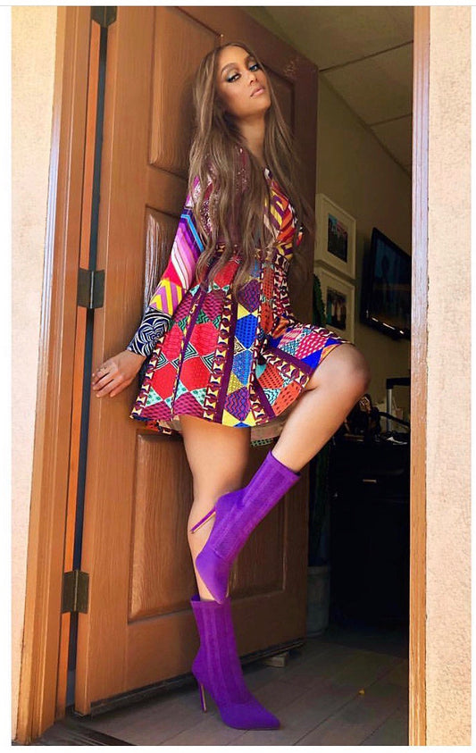 African Print Off Shoulder Dress: Soleil Brilliant Long Sleeve