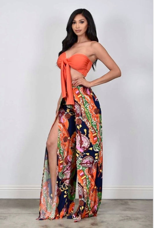 Palazzo Pants With Crop Top Set: Cabana Bay Orange