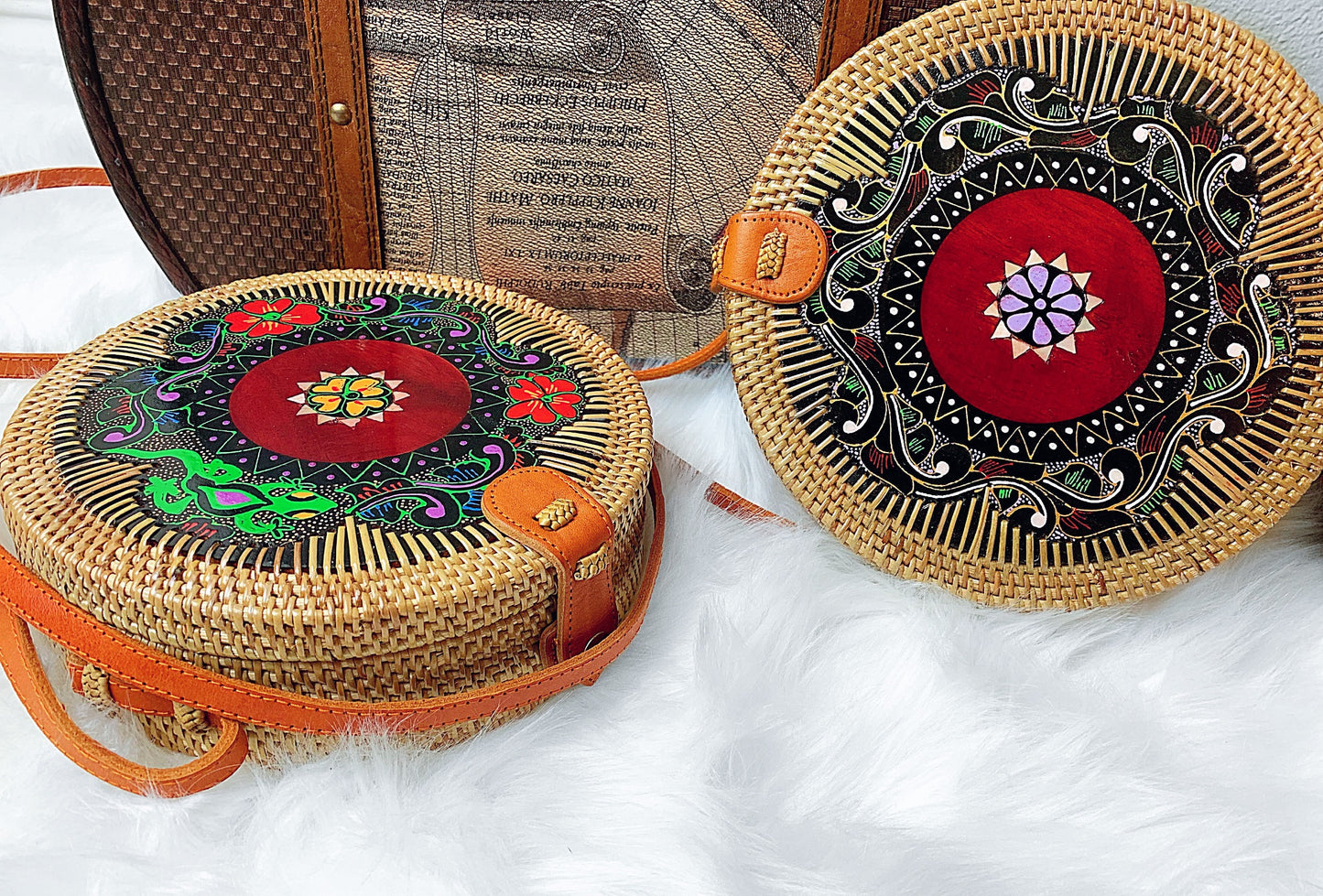 Handmade Rattan Bag: Soleil Brilliant Carved with Pattern