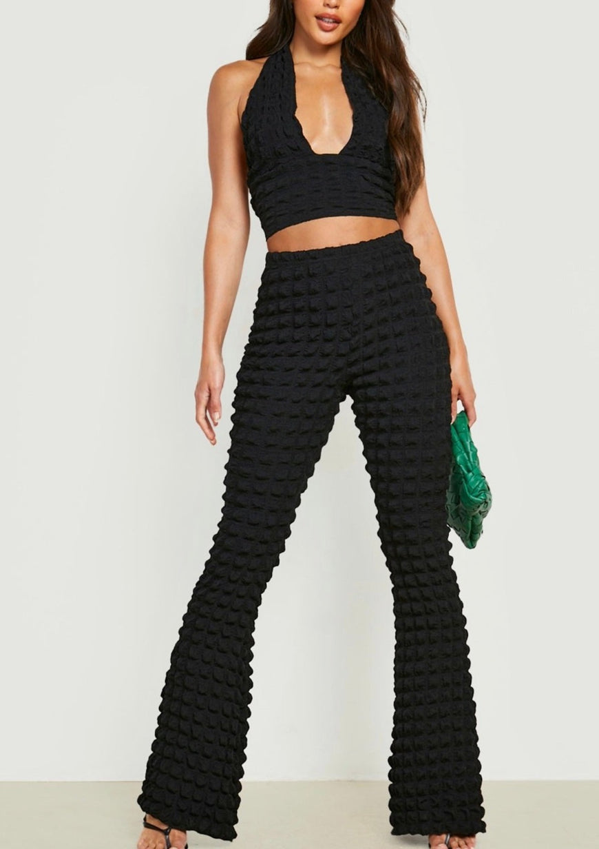 Love Struck Popcorn Bubble Flared Pants in Black