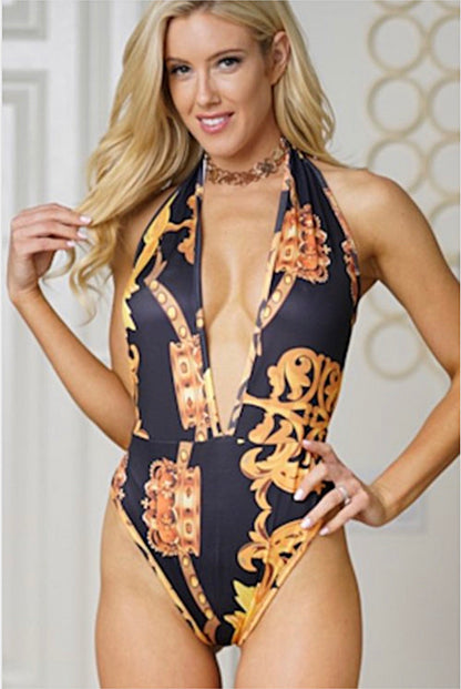 Bikini And Wrap Set: Queen of My Heart in Yellow & Black