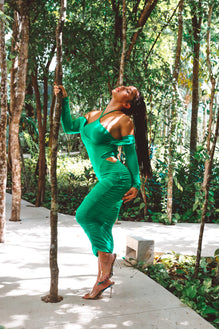 green emerald velvet dress Mesh Wrap Gown in Green – Kim Shui Studio main image 1