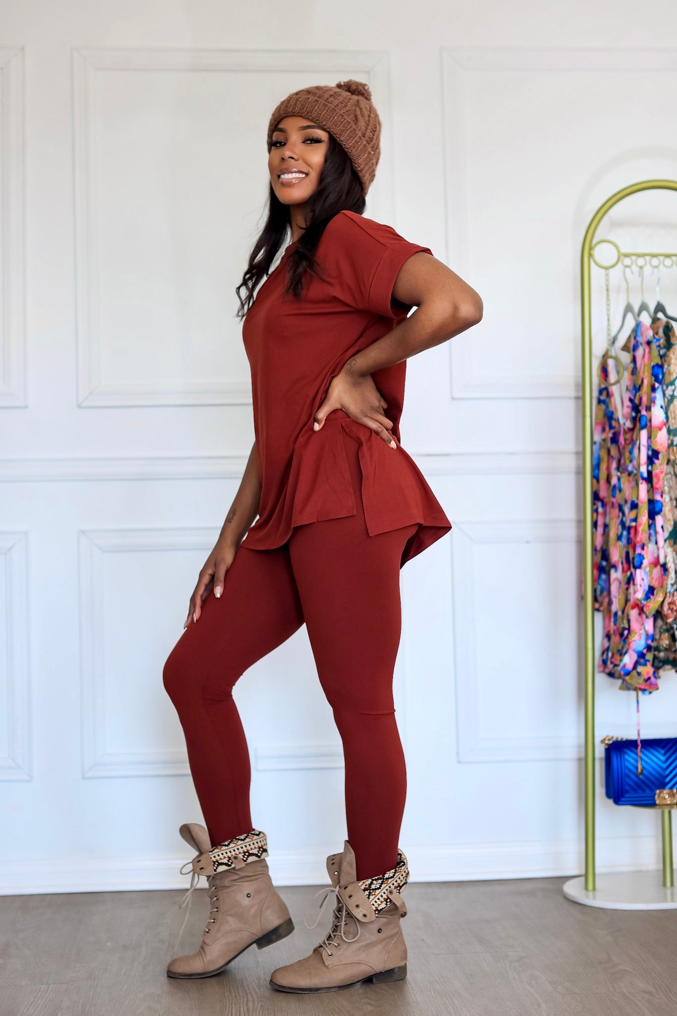 Soft Ladies Loungewear: Chill Mode Activated in Dark Rust Color