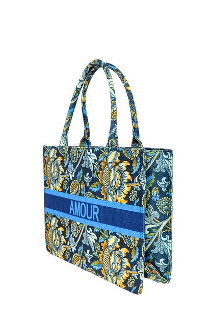 Blue Beach Tote: Amour Tropical Pattern Tote Bag