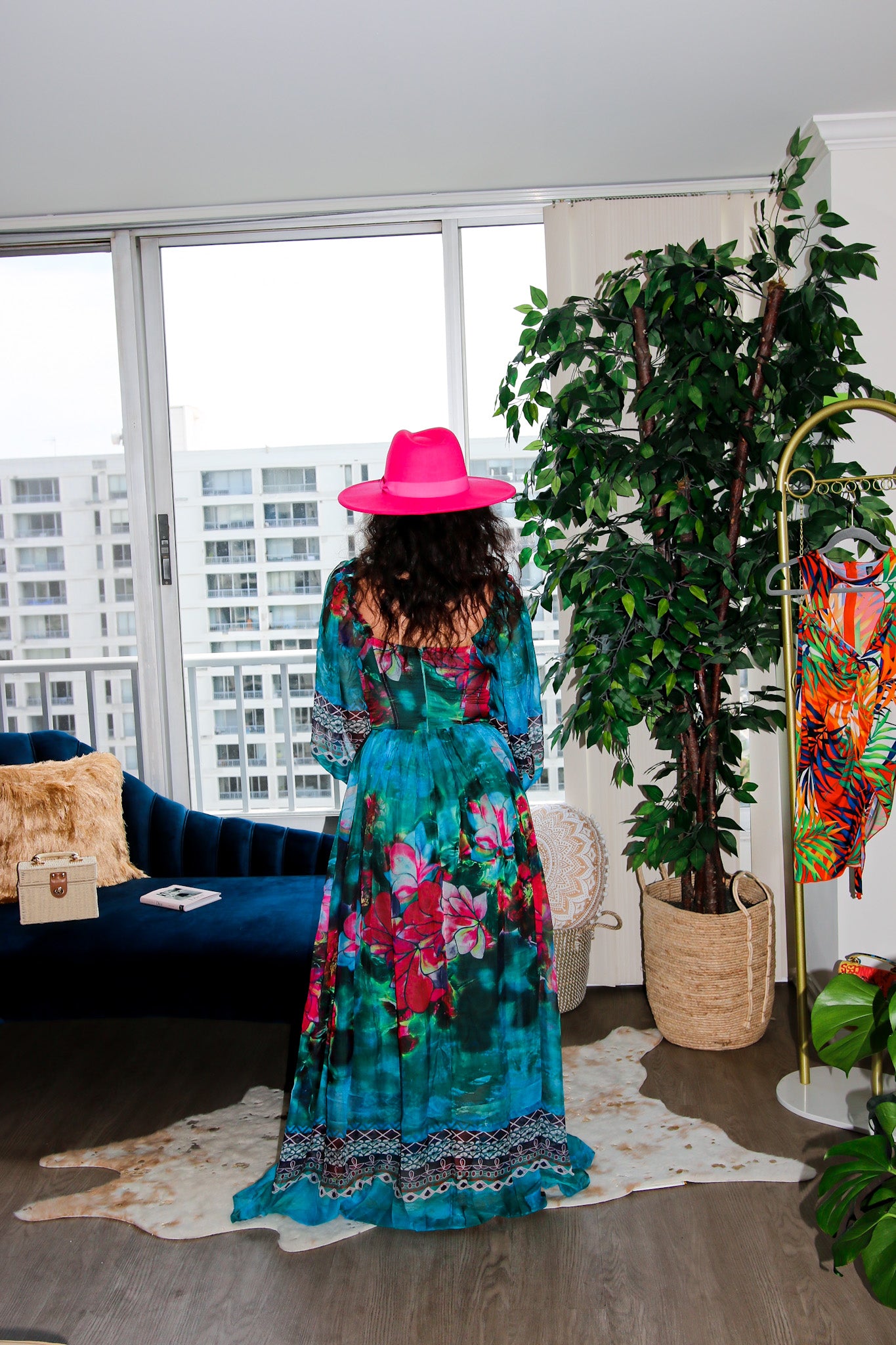 Full Length Floral Dress: Pretty Senorita Emerald Pattern