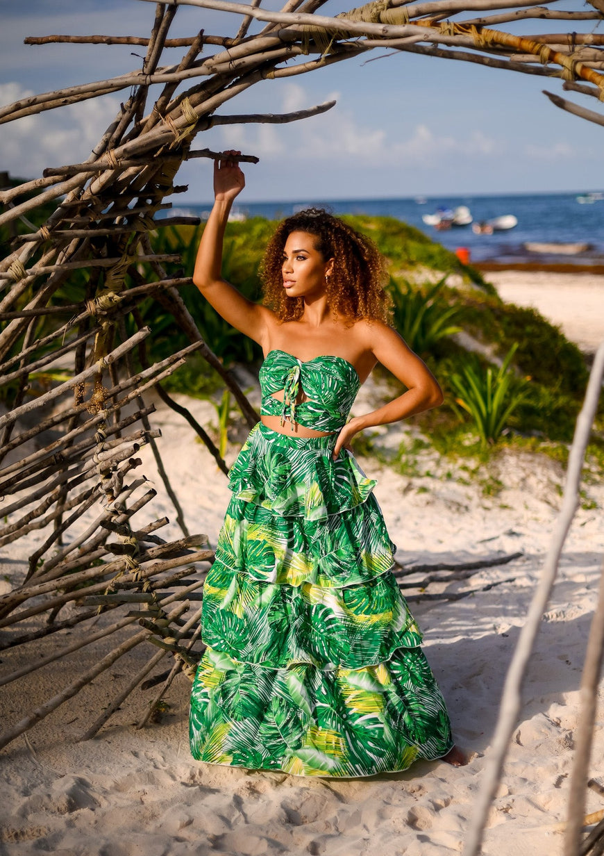 Tropical Breeze Ruffle Halter Neck Maxi Dress