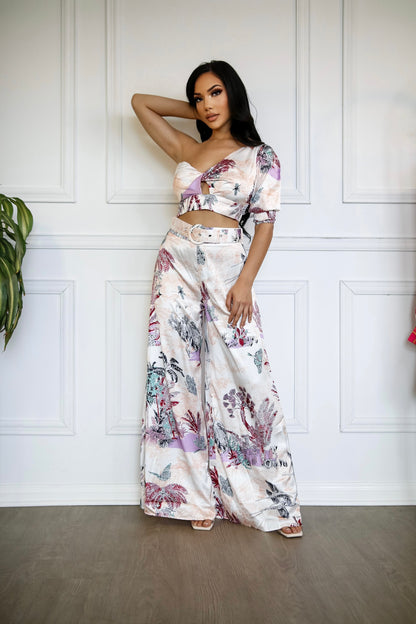 One Shoulder Top And Pants Set: Très Chic with Wide Leg