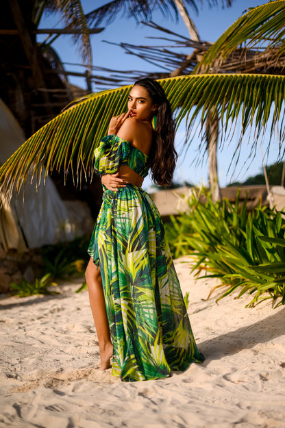 Bralette Top and Skirt Set with Slit: Tropical Escape J Lo Inspired