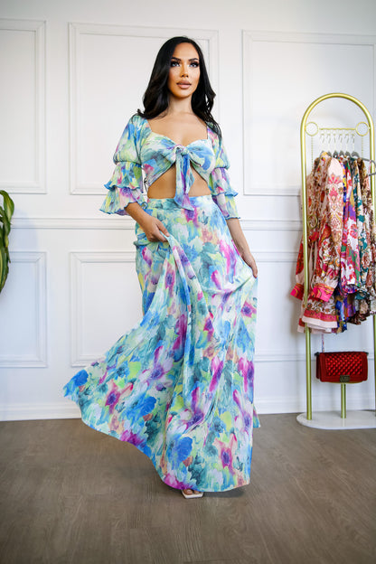 Feel Me Flow Ruffle Top & Maxi Skirt Ribbed Set