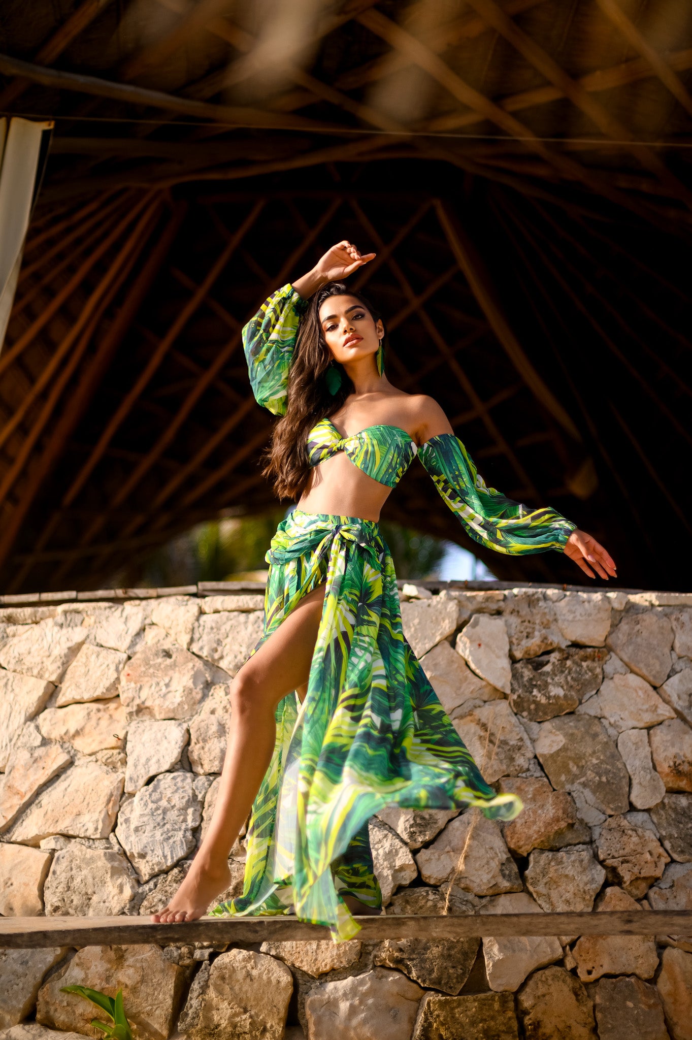 Bralette Top and Skirt Set with Slit: Tropical Escape J Lo Inspired