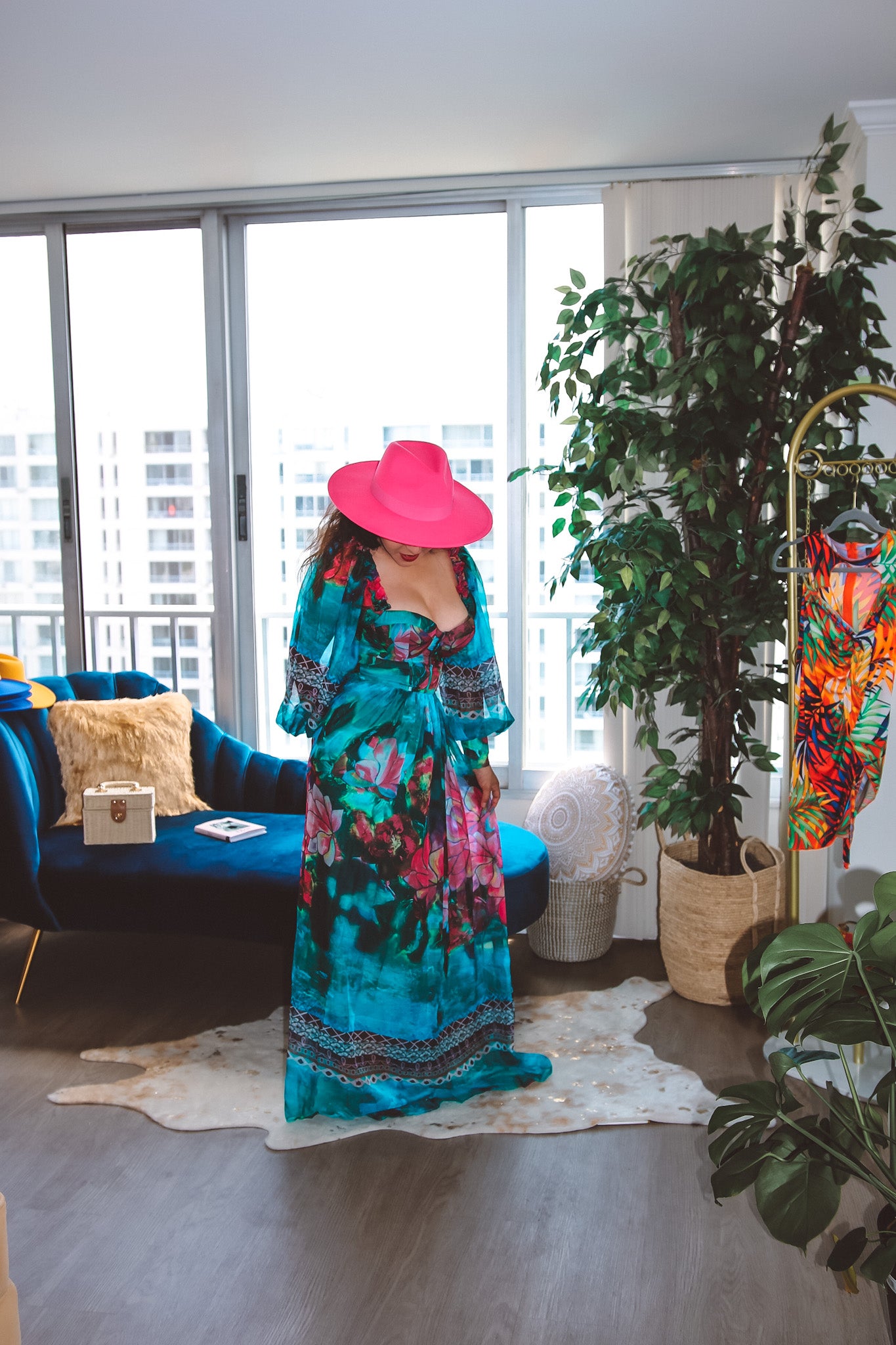 Full Length Floral Dress: Pretty Senorita Emerald Pattern