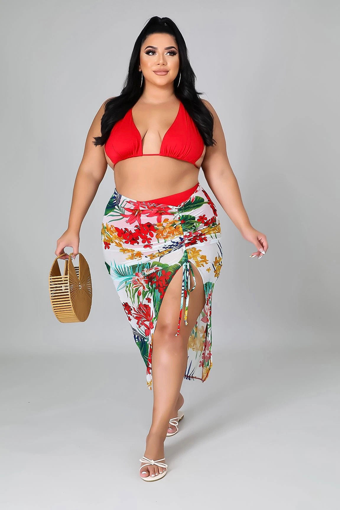 Plus Size Tankini 3 Piece Skirt Set: Oasis Delight