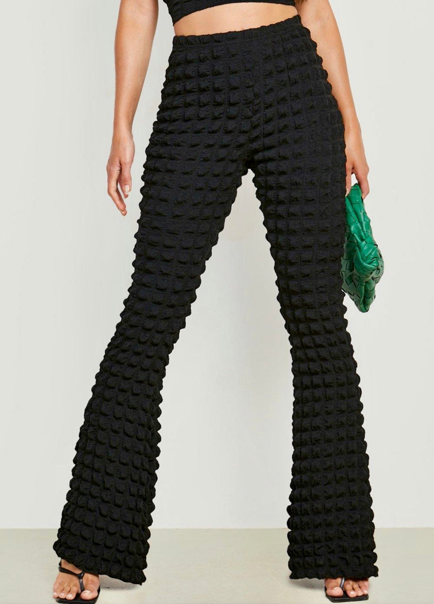 Love Struck Popcorn Bubble Flared Pants in Black