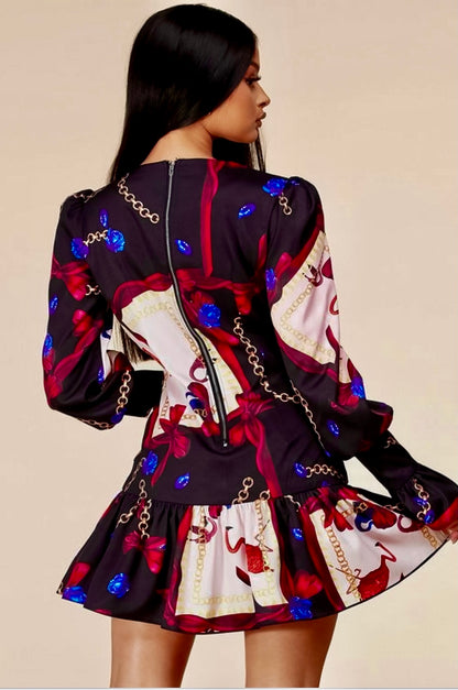 Long Sleeve Mini Skirt: Slay With Me Baroque Print