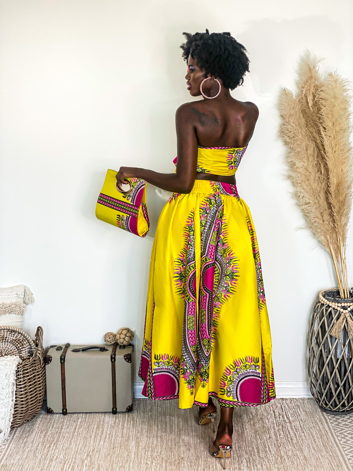 African Skirt Set: Royal Elegance Strapless Top in Yellow