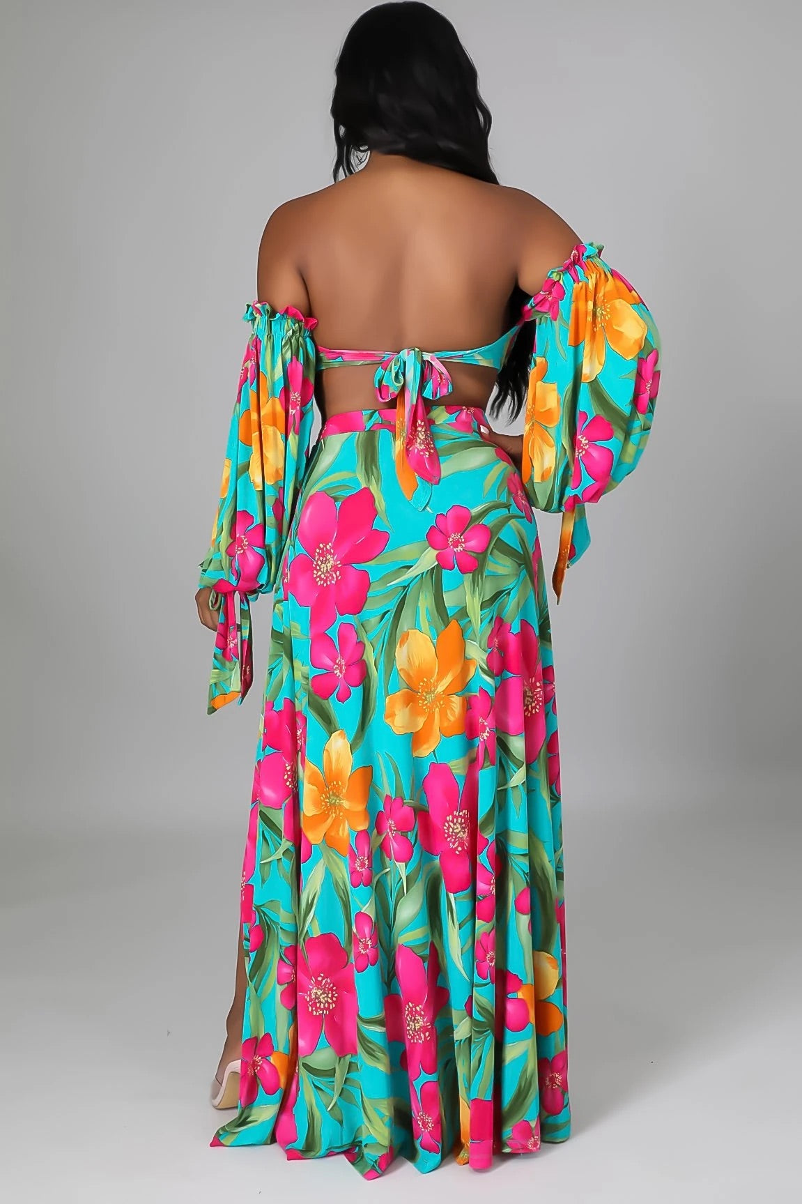Tankini With a Skirt: Tropical Paradise 3 Piece Set in Blue & Pink