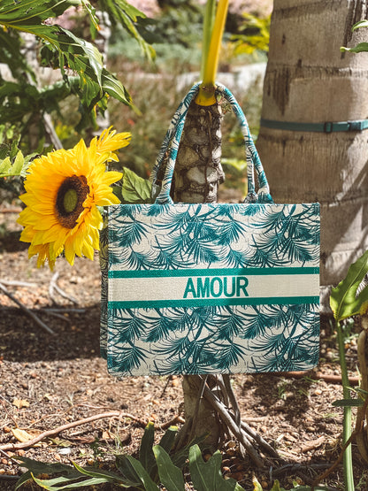 Blue Beach Tote: Amour Tropical Pattern Tote Bag