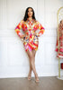 Rise to Fame Satin Print Drape and  Belted Bottom Front Shirt Dress