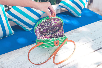 Embroidered Handbag: Leather Round Handcrafted Blue