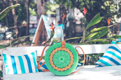 Embroidered Handbag: Leather Round Handcrafted Blue