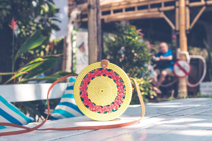 Embroidered Handbag: Leather Round Handcrafted Blue