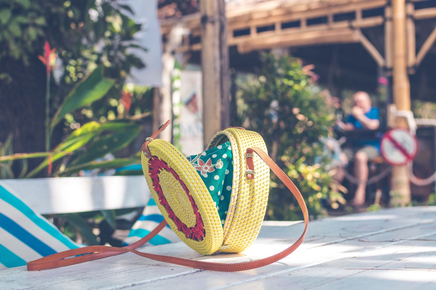 Embroidered Handbag: Leather Round Handcrafted Blue