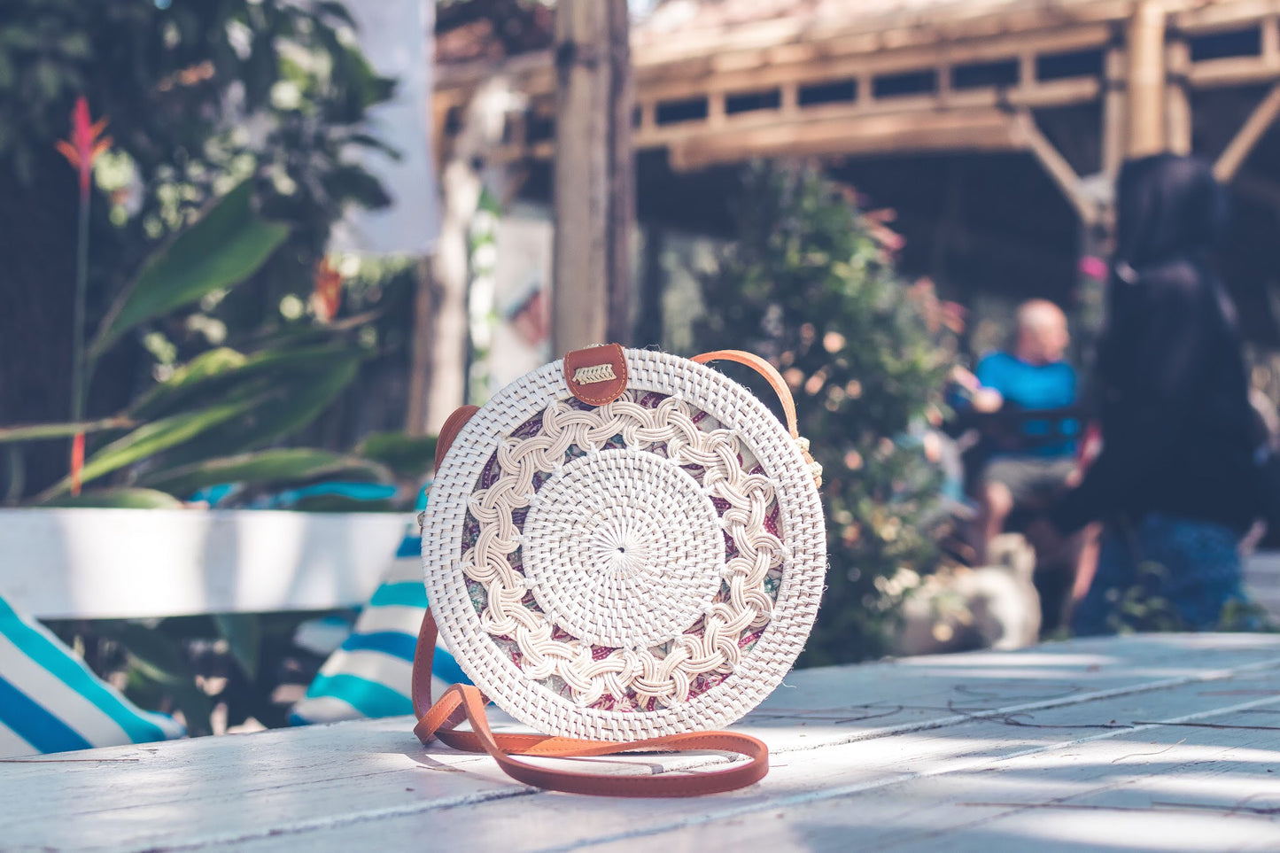 Embroidered Handbag: Leather Round Handcrafted Blue