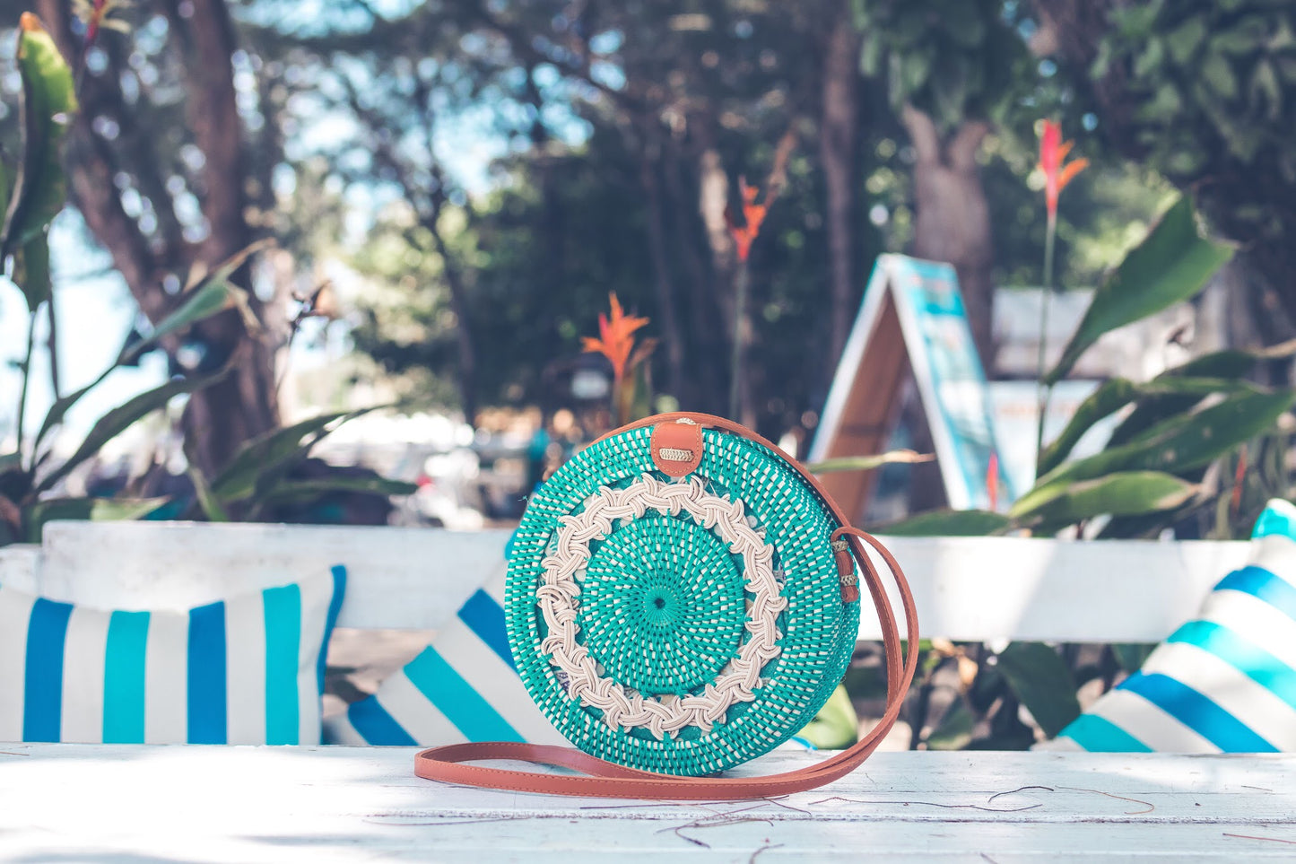 Embroidered Handbag: Leather Round Handcrafted Blue