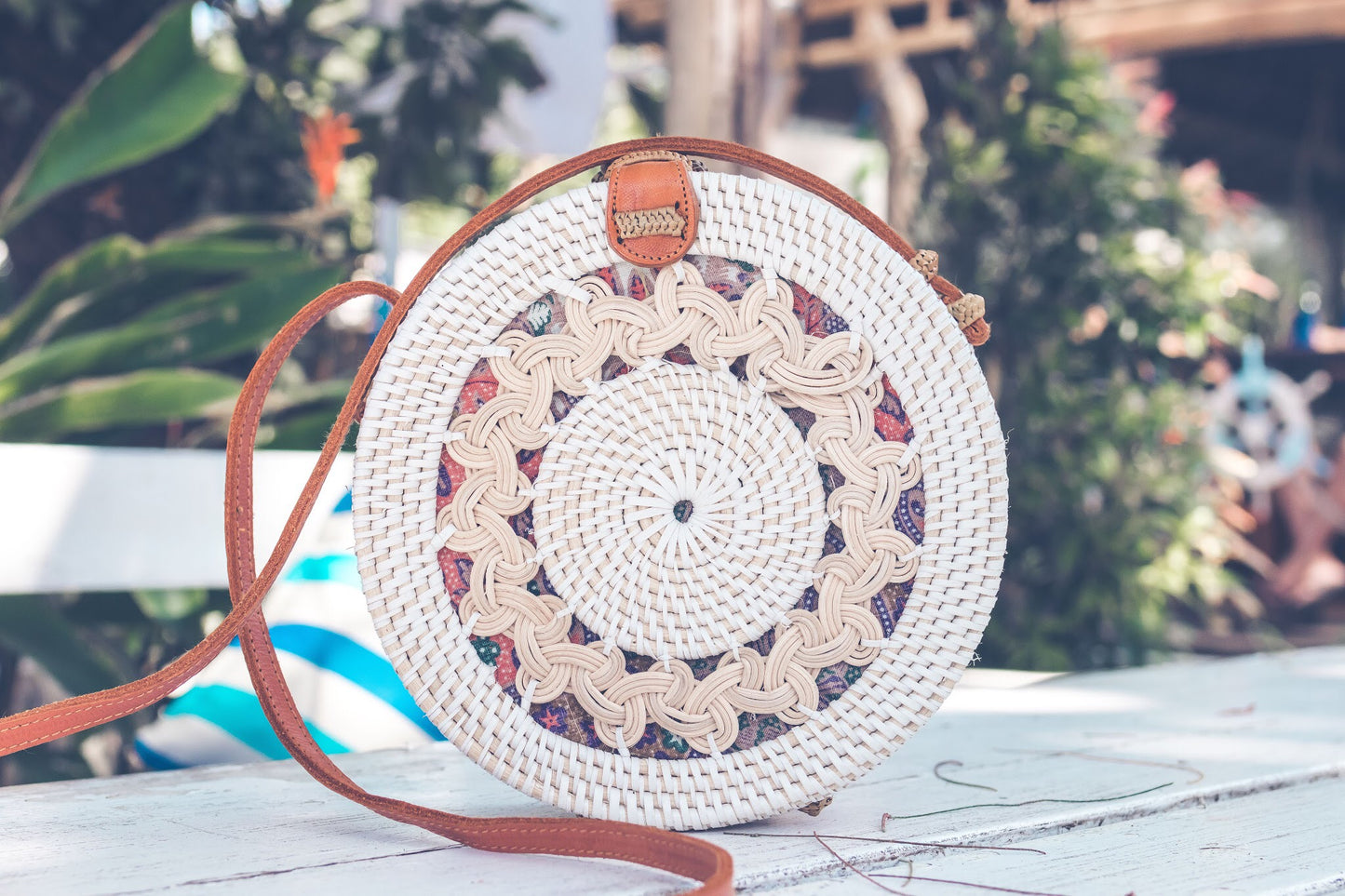 Embroidered Handbag: Leather Round Handcrafted Blue