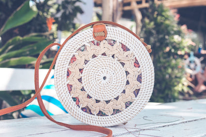 Embroidered Handbag: Leather Round Handcrafted Blue