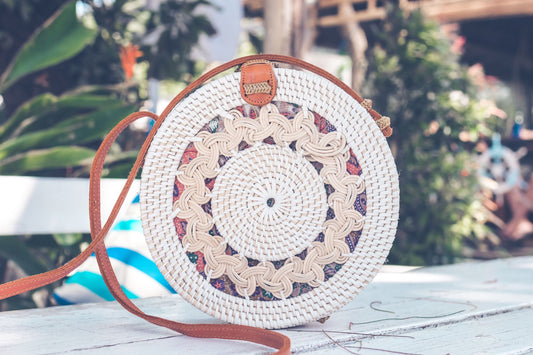 Embroidered Handbag: Leather Round Handcrafted Blue