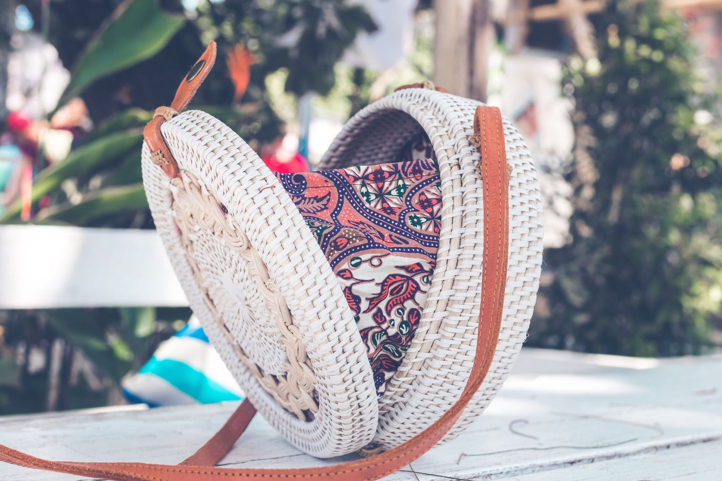 Embroidered Handbag: Leather Round Handcrafted Blue
