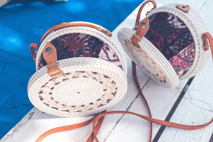 Embroidered Handbag: Leather Round Handcrafted Blue