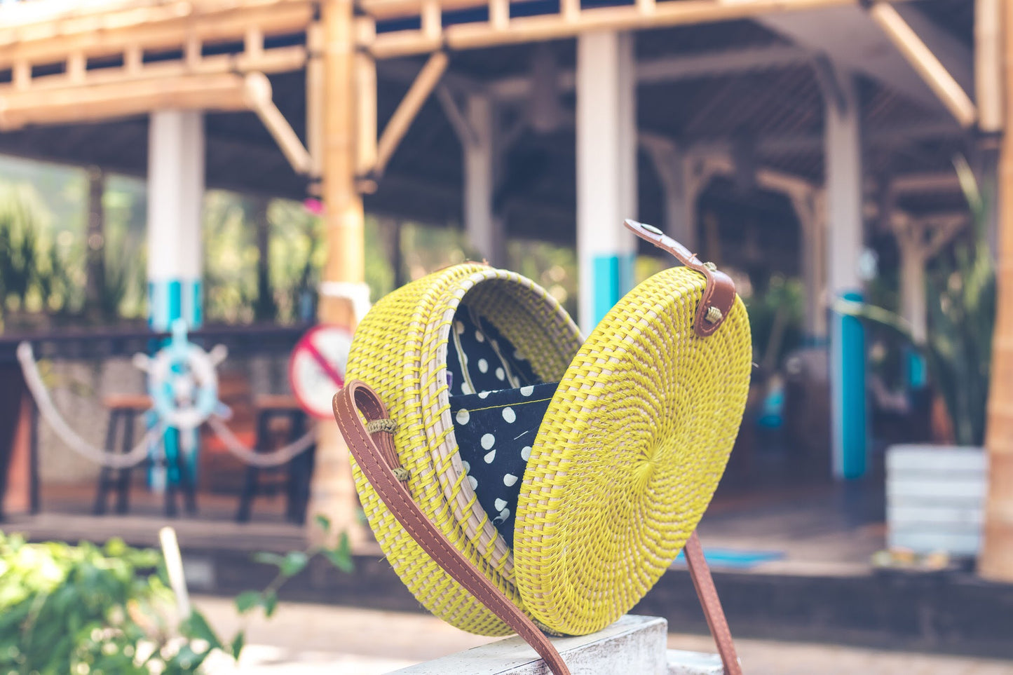 Leather Round Handcrafted Woven Bag